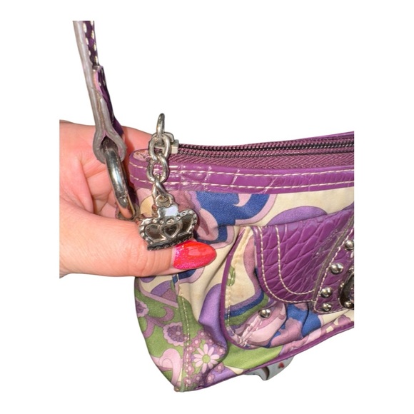 Y2K VTG RARE KATHY VAN ZEELAND CROSSBODY MINI BAG PURPLE/MULTICOLORED FAUX LEATH - Picture 3 of 16